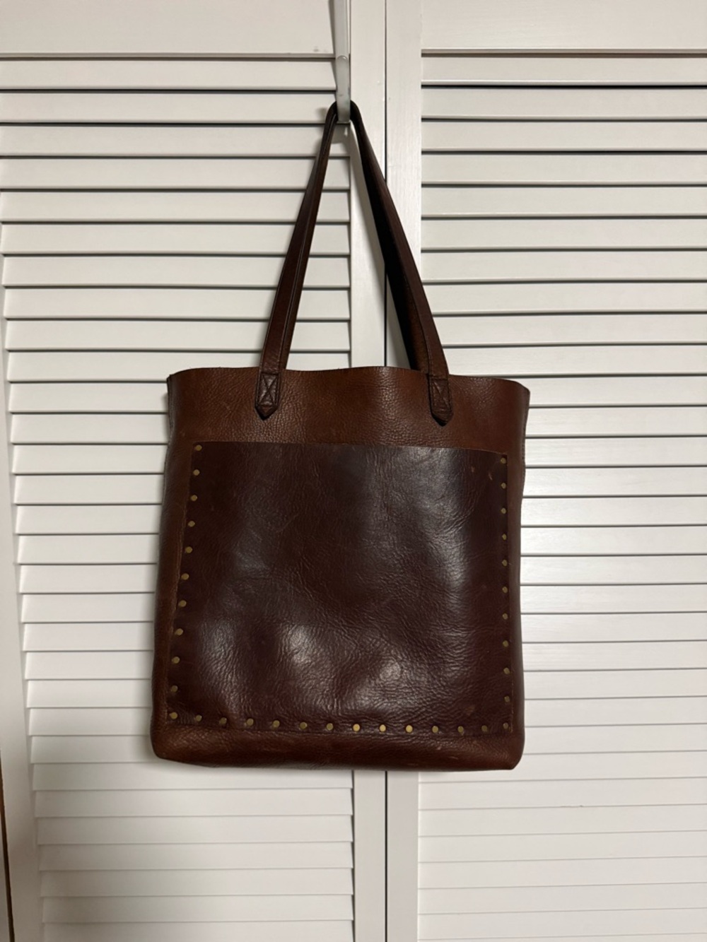 Madewell Brown Leather Stud-Trim Messenger Tote